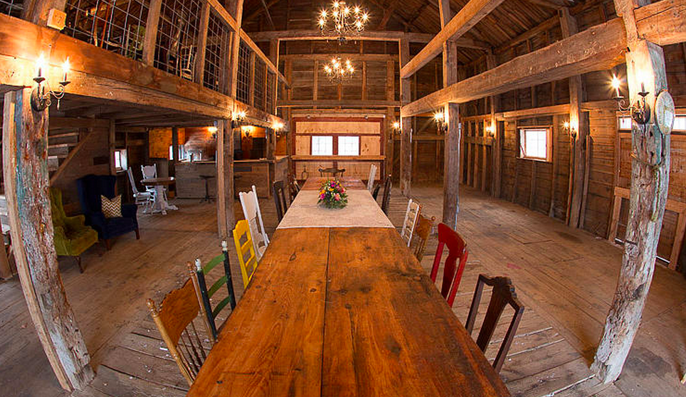 luxury dining table in barn