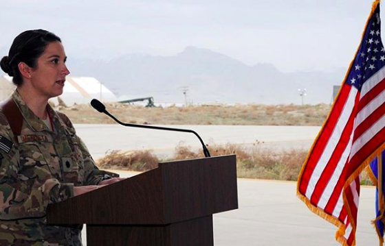 military woman giving speech