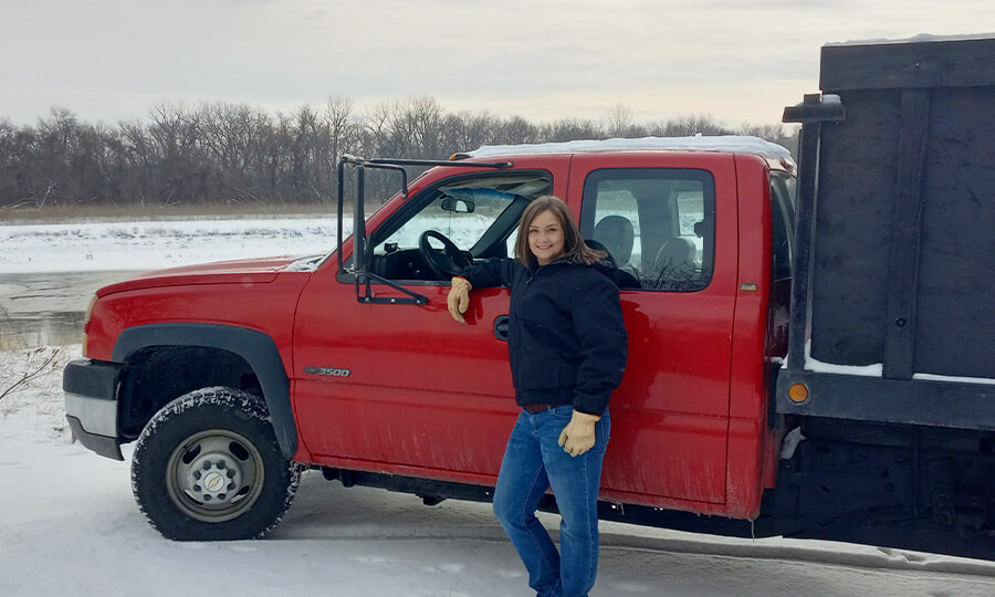 Danell Eklund with her truck, Clifford