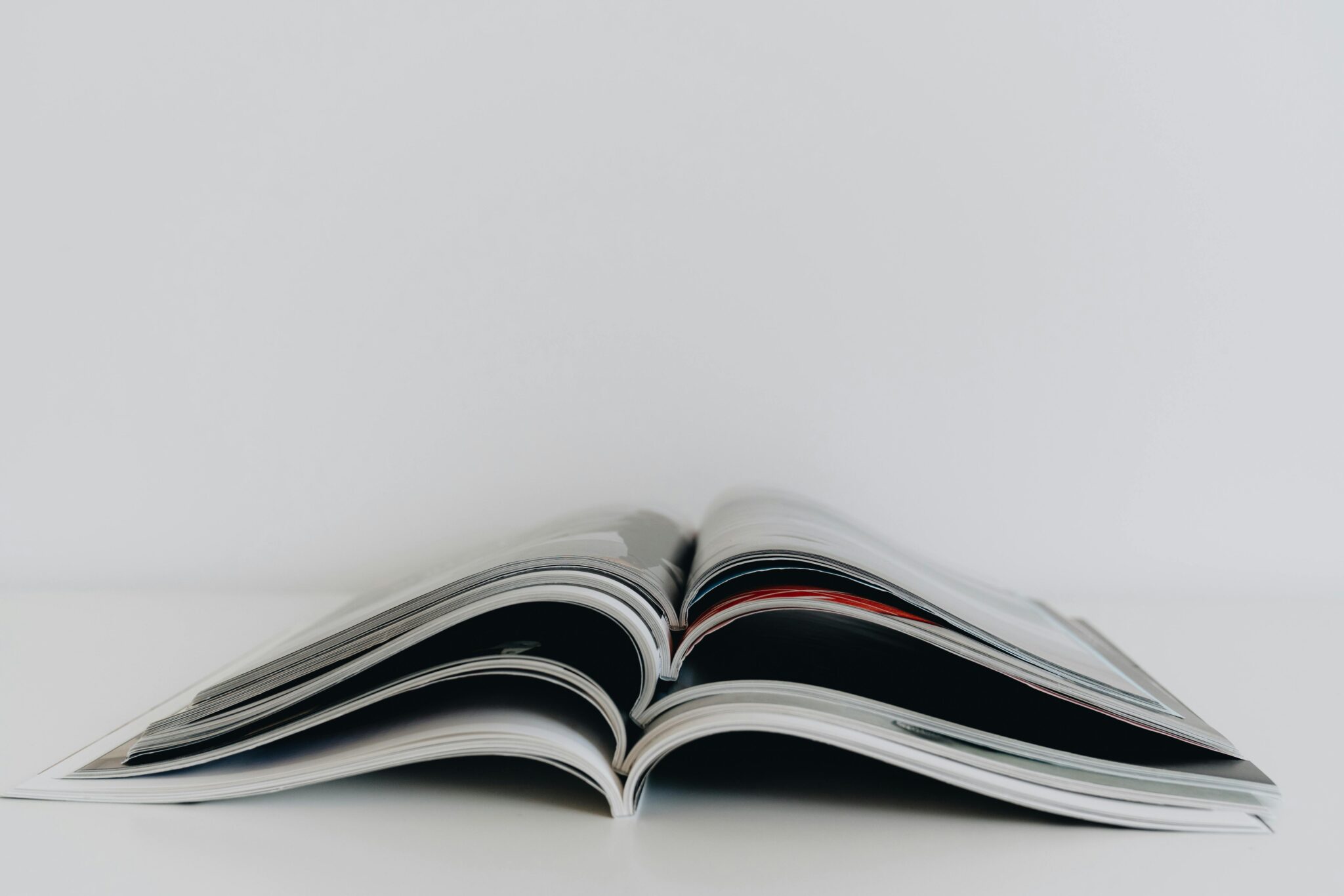 open magazines on table