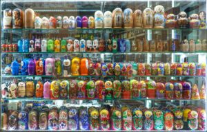 Huge display of Russian dolls in a retail store