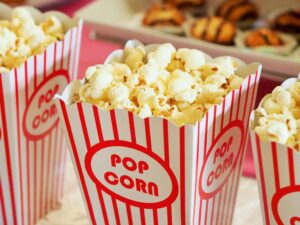 popcorn in a playful box for people to share