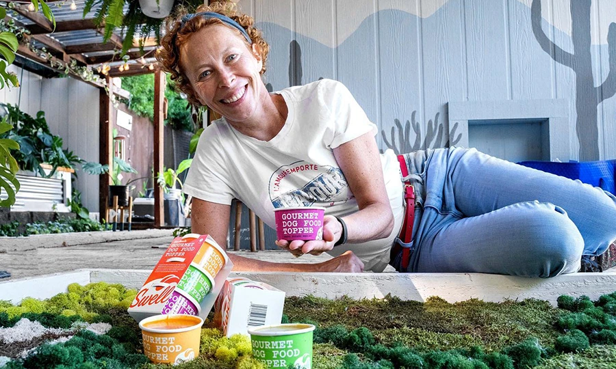 Debbie showing a few flavors of her gelato for dogs